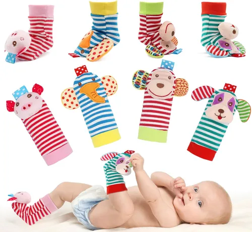 Vista 10 de BLOOBLOOMAX Sonajeros de calcetín para bebés 0-24 meses, juguetes educativos de animales para pies de bebé