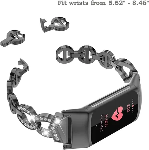 Vista 3 de Wearlizer Compatible con Fitbit Charge 6/Charge 5, correas ajustables de metal de alta calidad, pulseras elegantes, accesorios lindos, correas