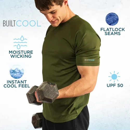 Vista 5 de BUILTCOOL Camisa raglán de cuello redondo para hombre, de secado rápido, absorción de humedad instantánea, protección solar UPF 50