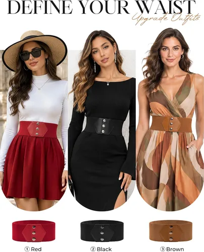 Vista 5 de GRACE KARIN Cinturón con botón de presión para mujer, cinturón elástico ancho para corsé, para vestido, con cintura elástica estirable Negro