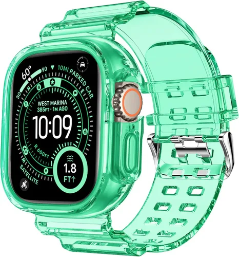 Vista 50 de DABAOZA - Correa transparente compatible con Apple Watch de 1.772 in y 1.732 in, con purpurina transparente Women Men,Glitter Bling TPU