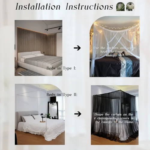 Vista 5 de Cortinas de cama con dosel – Cortinas de 4 esquinas para niñas y adultos, cama de princesa, mosquitera, accesorios de decoración de dormitorio