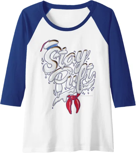 Vista 5 de Ghostbusters Camiseta de béisbol Stay Puft estilo Marshmallow Man Font raglán, Negro, S