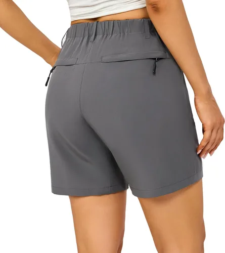 Vista 2 de Little Donkey Andy Pantalones cortos elásticos ligeros de secado rápido para mujer, para exteriores, senderismo, golf