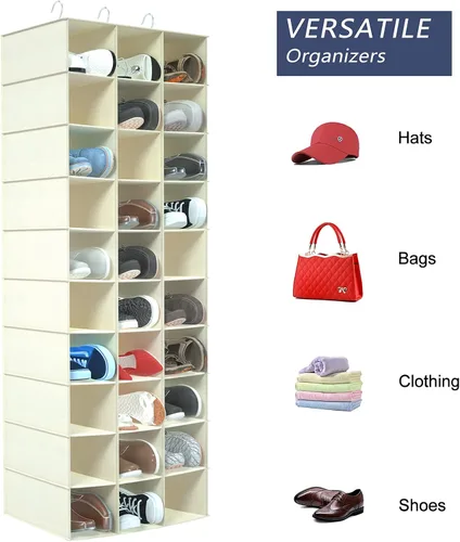 Vista 5 de Libeder Organizadores colgantes para armario, estantes de zapatos de 30 secciones, almacenamiento de zapatos, soporte colgante para zapatos, tela