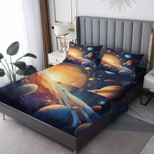 Vista 11 de Galaxy Sheets - Juego de sábanas de tamaño individual, sábanas de microfibra suave con bolsillo profundo y estampado sin arrugas, 1 sábana bajera, 1