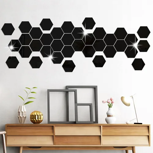 Vista 8 de RW-103 - 36 calcomanías acrílicas para espejo hexagonal, bricolaje, removibles, geométricos 3D, decoración de pared para dormitorio, sala de estar