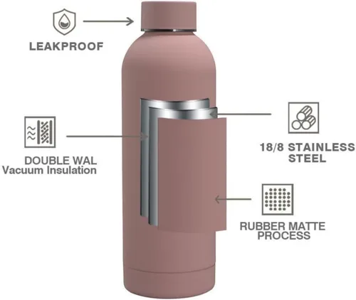 Vista 2 de Botella de agua deportiva de boca estrecha aislada de acero inoxidable de 17 onzas, frasco de vacío con forma de cola de doble pared