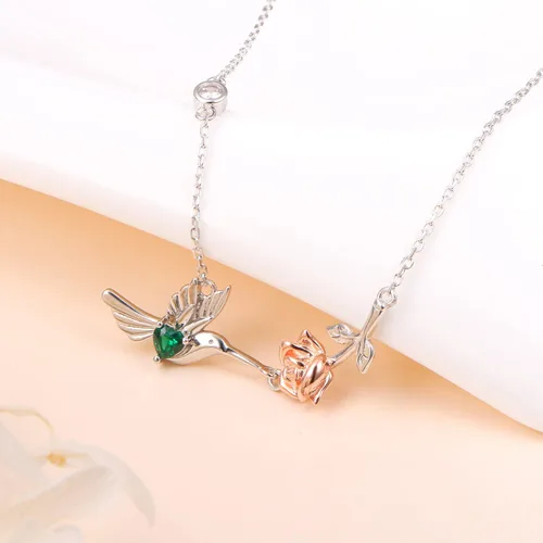 Vista 5 de HOOHWE Anillo de colibrí de plata de ley S925, collar, aretes, joyería de colibrí para mujeres y adolescentes, Metal, No es una piedra preciosa