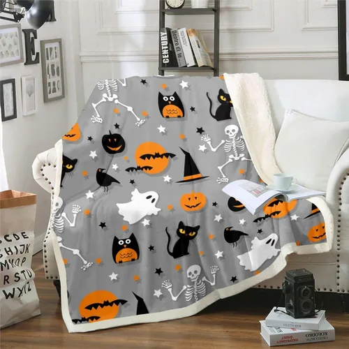 Vista 7 de Erosebridal Manta gótica de murciélagos de Halloween, manta de forro polar blanco y negro de 40 x 50 pulgadas, silueta vintage para niños, sombras