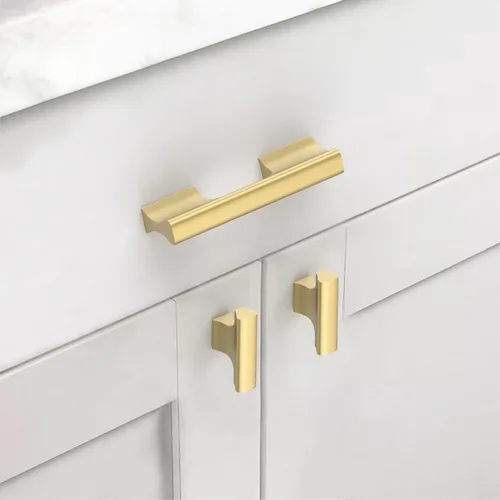 Vista 3 de Asidrama - Paquete de 10 manijas de gabinete de cocina color oro cepillado de 3 pulgadas (76mm), accesorios dorados para gabinetes de cocina