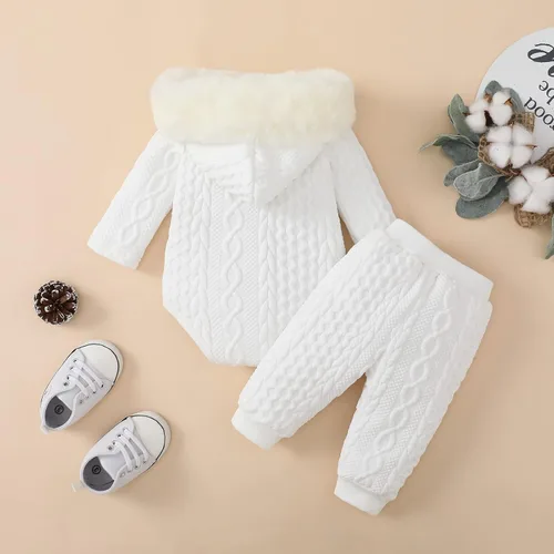 Vista 9 de Conjunto de ropa de bebé para niñas, mameluco de manga larga con capucha y pantalones