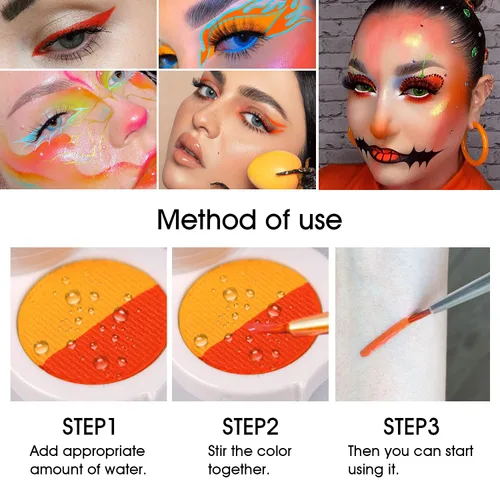 Vista 3 de Paleta de delineador de ojos activado por agua con brillo de neón grueso prensado, pintura corporal activada por agua, luz UV que brilla