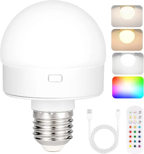 Vista 11 de Yochoice Bombilla de luz recargable con batería operada con control remoto E12, bombilla LED regulable con 15 colores seleccionables y 3