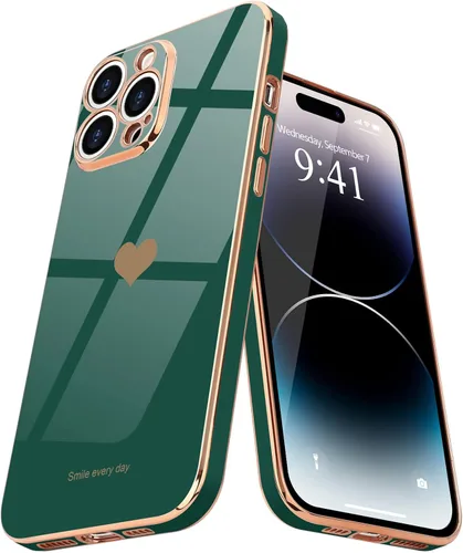 Vista 19 de Teageo Funda para iPhone 14 Pro Max para Mujeres y Niñas Lindo Corazón de Amor Lujoso Chapado Suave Brillante Cubierta Trasera Elevada Protección