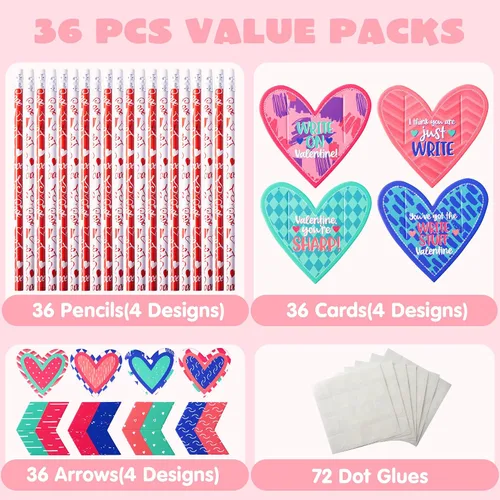 Vista 2 de JOYIN - 36 tarjetas de regalo del Día de San Valentín con flecha de Cupido de lápiz, para intercambio de San Valentín y premios de fiesta