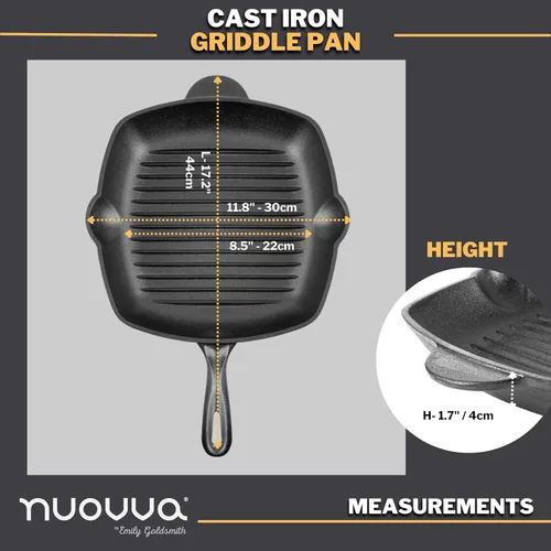 Vista 2 de nuovva Sartén de hierro fundido pre-sazonado - Sartén cuadrada esmaltada - 11.0 in (negro)