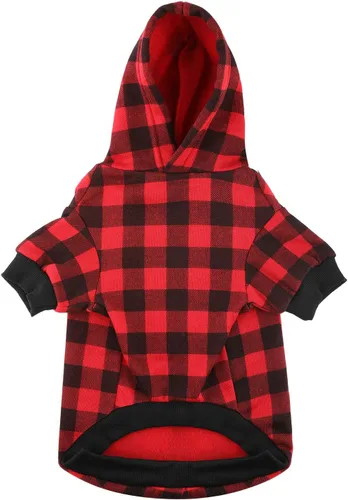 Vista 3 de Sudadera con capucha a cuadros para perros extra pequeños, gatos, cachorros, abrigo cálido y suave (XS)