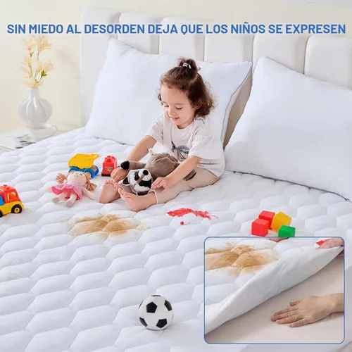 Vista 4 de MUXHOMO Protector de colchón Twin, funda de colchón acolchada Twin 100% impermeable, protector de colchón tipo almohadilla silencioso, suave