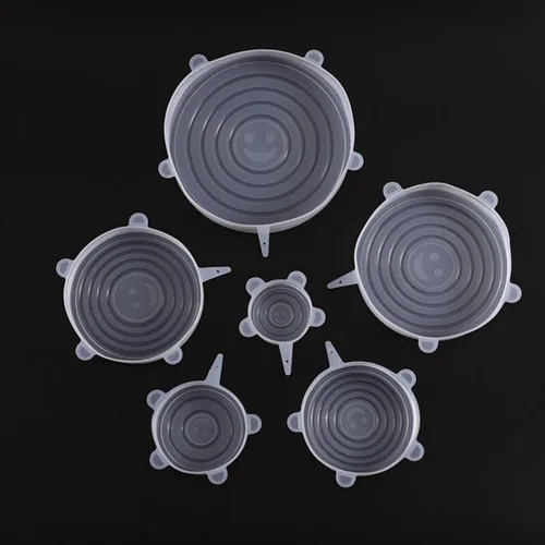 Vista 8 de 6 tapas elásticas de silicona, tapas redondas de silicona reutilizables resistentes a altas temperaturas, cubiertas de almacenamiento de alimentos