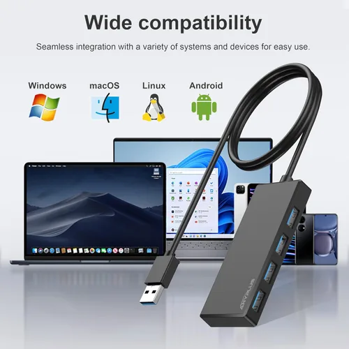 Vista 7 de Hub USB, Adaptador Divisor USB Multipuerto, Cable USB 3.0 de 2 pies de largo, Extensor USB para Laptop, PC, iMac, Surface Pro, MacBook, Mac Pro