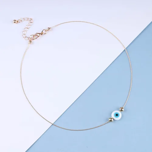 Vista 3 de YienDoo Gargantilla bohemia contra el mal de ojo, collar pequeño de protección contra el mal de ojo, collar con dije de ojo azul turco, gargantilla