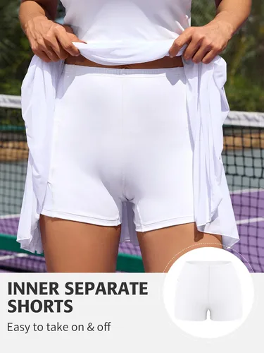 Vista 4 de ATTRACO Vestidos de tenis para mujer con bolsillos cortos y brasier con cuello en V y espalda cruzada trajes de golf