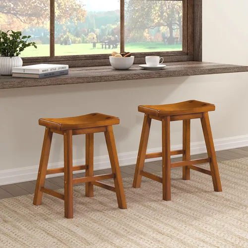 Vista 12 de Lexicon Finnian Saddle - Juego de 2 taburetes de madera maciza, taburetes de cocina para comedor, asientos de silla de mostrador sin brazos, Arena