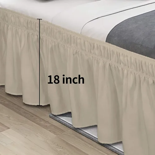Vista 7 de Easy-Going - Falda de cama para cama Twin o Full, caída a medida de 18 pulgadas, con cinturón elástico ajustable, fácil de usar sin levantar el Beige
