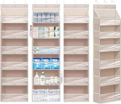 Vista 12 de Organizador de puerta con 6 bolsillos extra grandes, 12 bolsillos laterales, estante de almacenamiento resistente para armario, organizador de Beige
