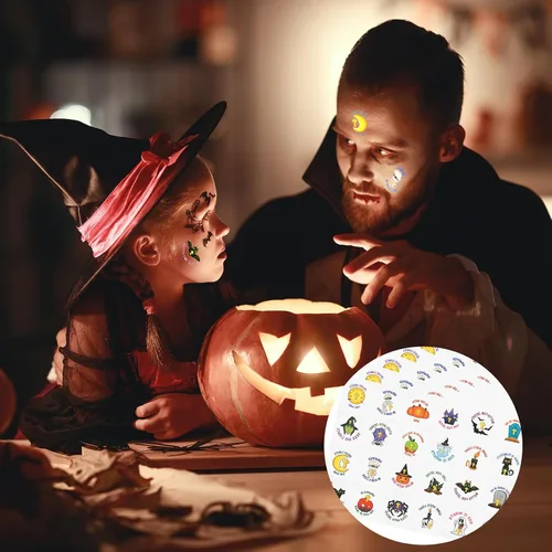 Vista 5 de 240 tatuajes cristianos religiosos de Halloween, tatuajes temporales para niños, con purpurina, Halloween, Biblia, calabazas, murciélagos, arañas