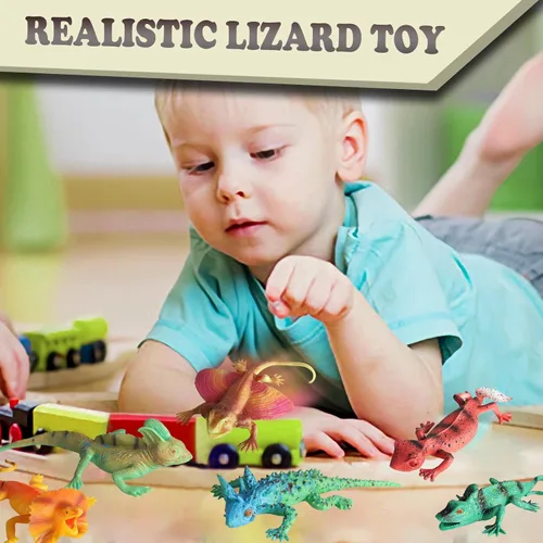 Vista 6 de 8 piezas de juguetes de lagarto esponjosos, figuras de goma elásticas, juguetes de reptiles suaves realistas para niños, juego de figuras
