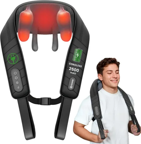 Vista 13 de COMFIER Masajeador de cuello inalámbrico con calor, masajeador de espalda para aliviar el dolor de tejido profundo, masaje Shiatsu 3D de cuello