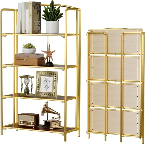 Vista 9 de Crofy - Estantería plegable sin montaje para sala de estar, estantería plegable de 2 niveles en color negro para oficina en casa, organizador