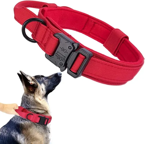 Vista 33 de Collar táctico para perro, ajustable, militar, de nailon, con asa de control y hebilla de metal resistente para perros medianos y grandes (negro, S)