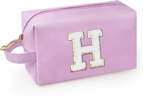 Vista 51 de Bolsa de maquillaje personalizada con inicial con asa, bolsa de cosméticos de preparación con bolsillo interior con cremallera, 8, 9, 10, 11, 12 Rosa