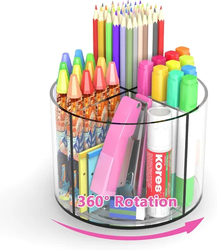 Vista 9 de Wawocs Organizador de Lápices de Acrílico para Escritorio 4 Compartimentos con Pegatina de Bricolaje Adhesiva, Organizador de Suministros de Arte