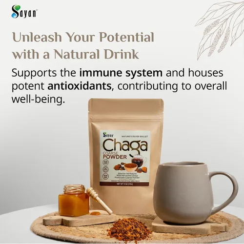 Vista 2 de Sayan Siberian Pure - Polvo de chaga grueso crudo de 4 onzas / 3.99 oz – Té súper antioxidante cosechado en bosque silvestre de primera calidad