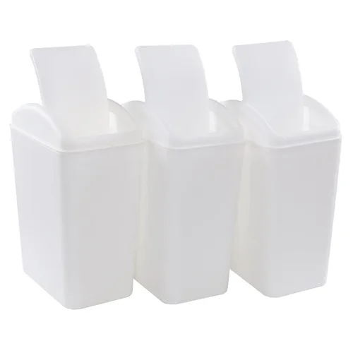 Vista 9 de Paquete de 3 botes de basura de 4.5 galones con tapa abatible, color negro Plastic Swing Lid Trash Can, Slim Narrow Body, Perfect For Bathroom