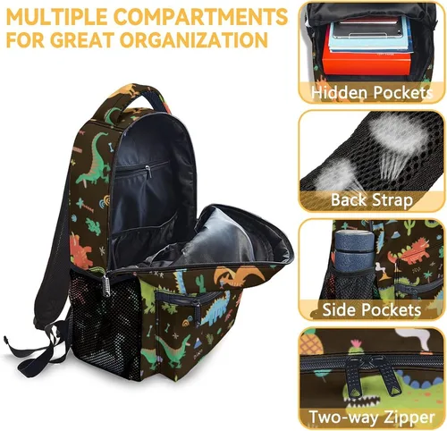 Vista 6 de Mochila de dinosaurio para niños y niñas, mochila de 16 pulgadas para niños y estudiantes, mochilas escolares de gran capacidad para niños