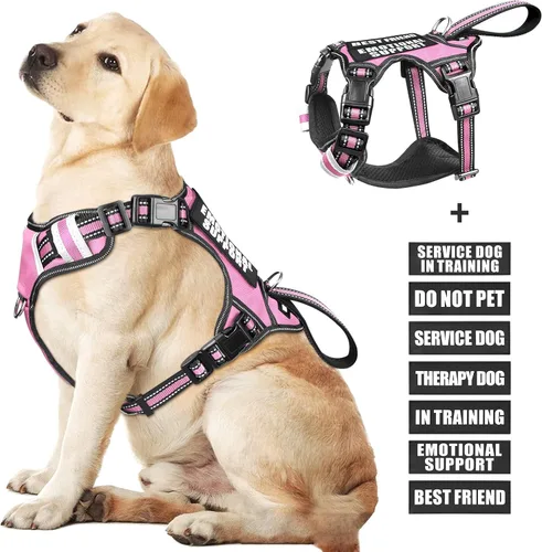 Vista 16 de Arnés para perro de servicio WINSEE sin tirones con 7 parches para perros, arnés reflectante para mascotas con asa acolchada y duradera