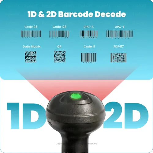 Vista 3 de Helett® HT410 Escáner de código de barras 2D y 1D de mano con cable (código QR y código de barras) Escaneo de inducción con luz de iluminación