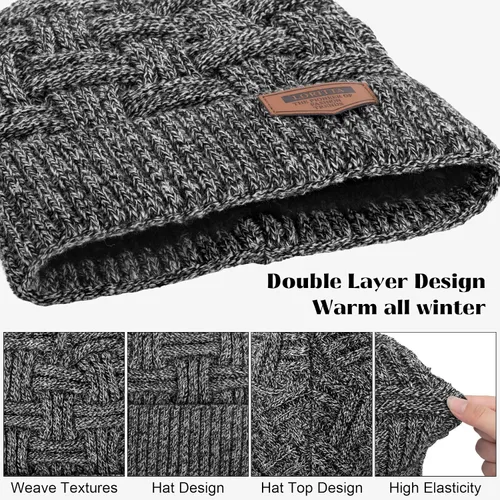 Vista 120 de Loritta Gorro de invierno cálido de punto grueso y holgado para hombre
