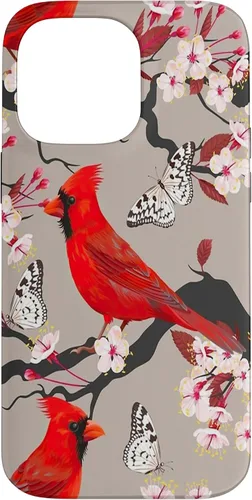 Vista 21 de Funda para iPhone 16 Women Girls Cardinals Red With Floral Butterfly