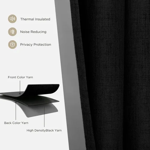 Vista 5 de Joydeco Cortinas negras 100% opacas para dormitorio, oscurecimiento de habitación, aislamiento térmico, cortinas cortas texturizadas con ojales