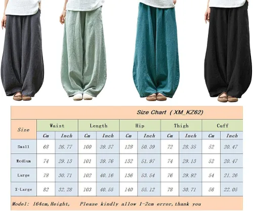 Vista 5 de IXIMO - Pantalones de lino y algodón holgados para mujer, con cintura elástica y ajuste relajado, estilo harén
