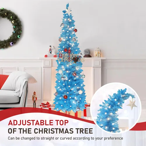 Vista 9 de MUPATER - Árbol de Navidad artificial delgado de 6 pies, árbol de Navidad preiluminado con parte superior curvada, árbol de Navidad delgado