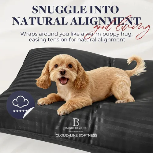 Vista 9 de Basic Beyond Almohadas de cama para dormir, juego de 2 almohadas de tamaño estándar, almohadas alternativas de plumón de lujo, color negro, 20 x 26