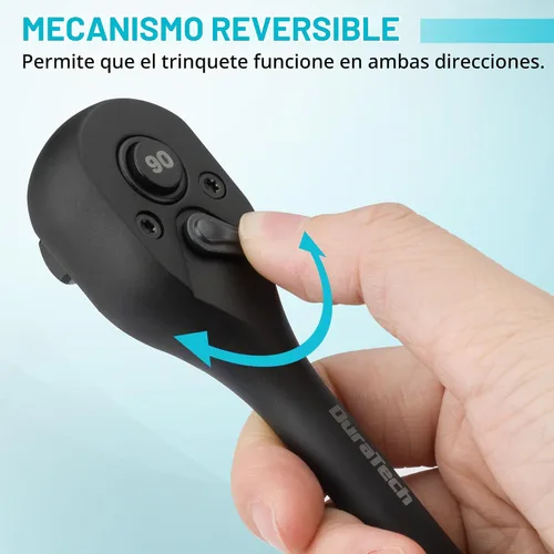 Vista 4 de DURATECH Trinquete de accionamiento de 1/2 pulgada, llave de trinquete de liberación rápida de 90 dientes Reversible, Cr-V Made, 4° Swing
