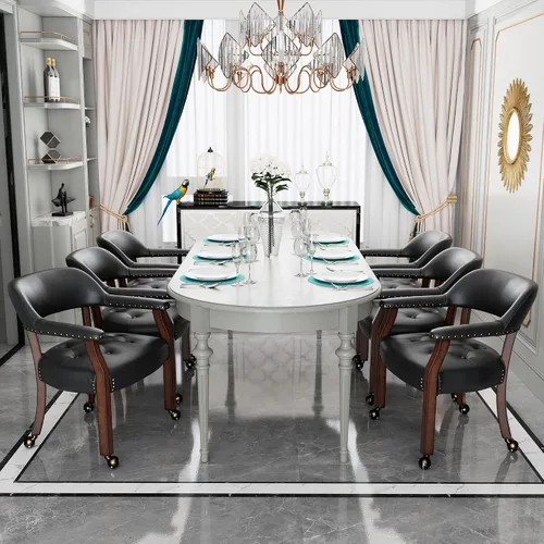 Vista 17 de Juego de 2 sillas de comedor con ruedas, poliuretano gris antiguo Gris (Antique Grey)